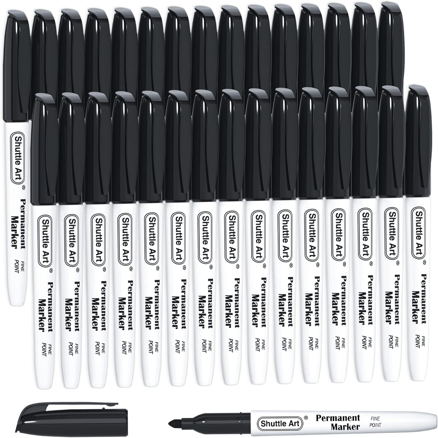 Shuttle Art Permanent Markers, 30 Pack Black Permanent Marker set,Fine Point, Works on Plastic,Wood,Stone,Metal and Glass for Doodling, Marking-0