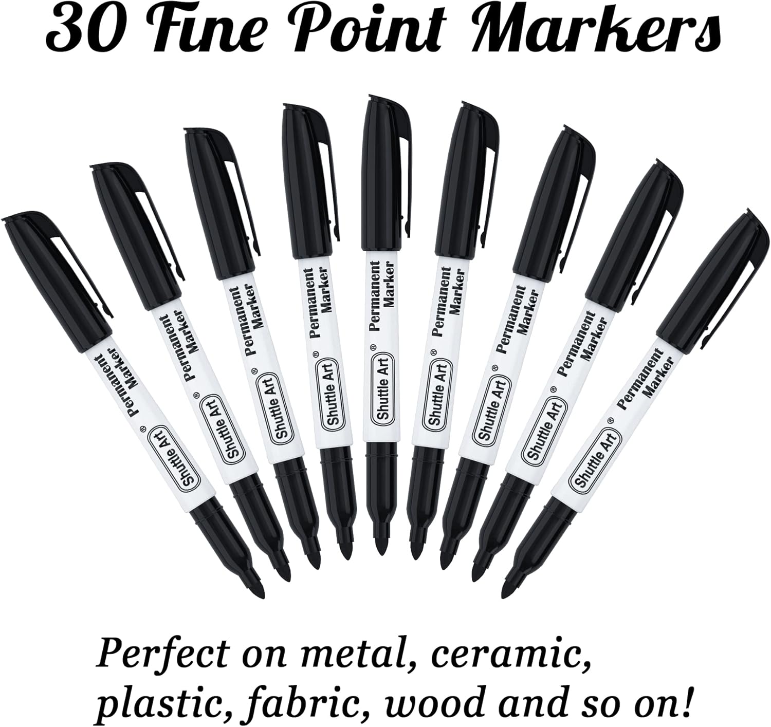 Shuttle Art Permanent Markers, 30 Pack Black Permanent Marker set,Fine Point, Works on Plastic,Wood,Stone,Metal and Glass for Doodling, Marking-1