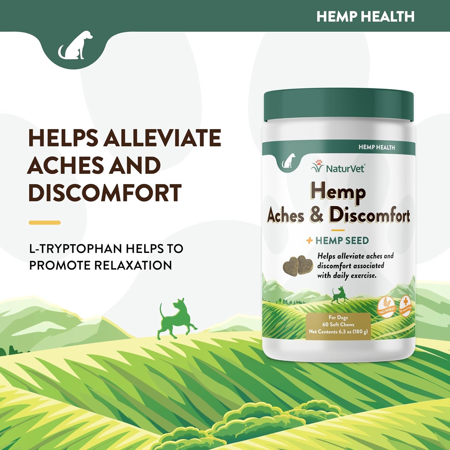 NaturVet Hemp Aches & Discomfort Plus Hemp Seed for Dogs, 60 ct Soft Chews, Made in The USA-2