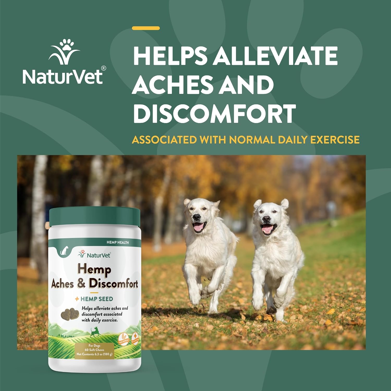 NaturVet Hemp Aches & Discomfort Plus Hemp Seed for Dogs, 60 ct Soft Chews, Made in The USA-3