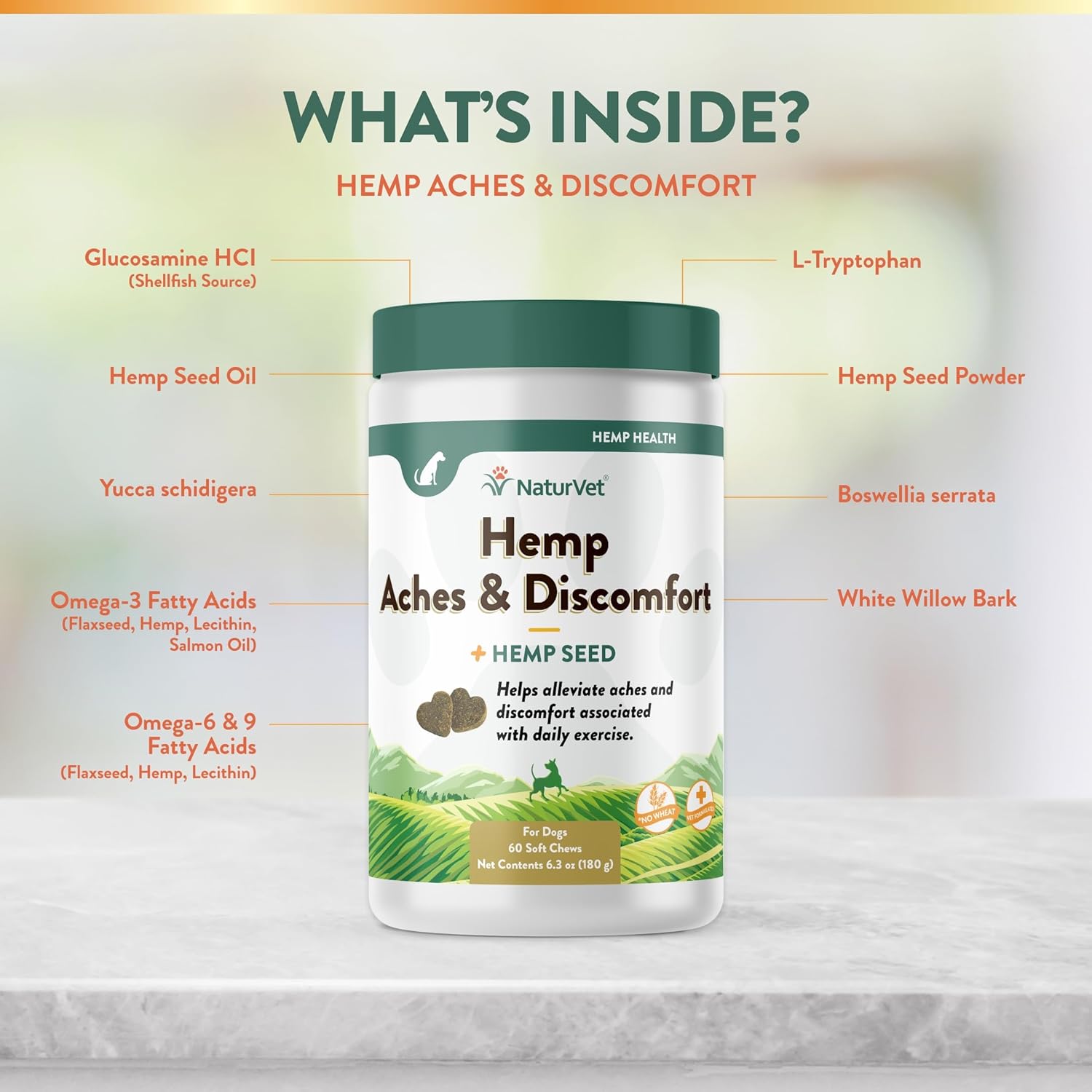 NaturVet Hemp Aches & Discomfort Plus Hemp Seed for Dogs, 60 ct Soft Chews, Made in The USA-4