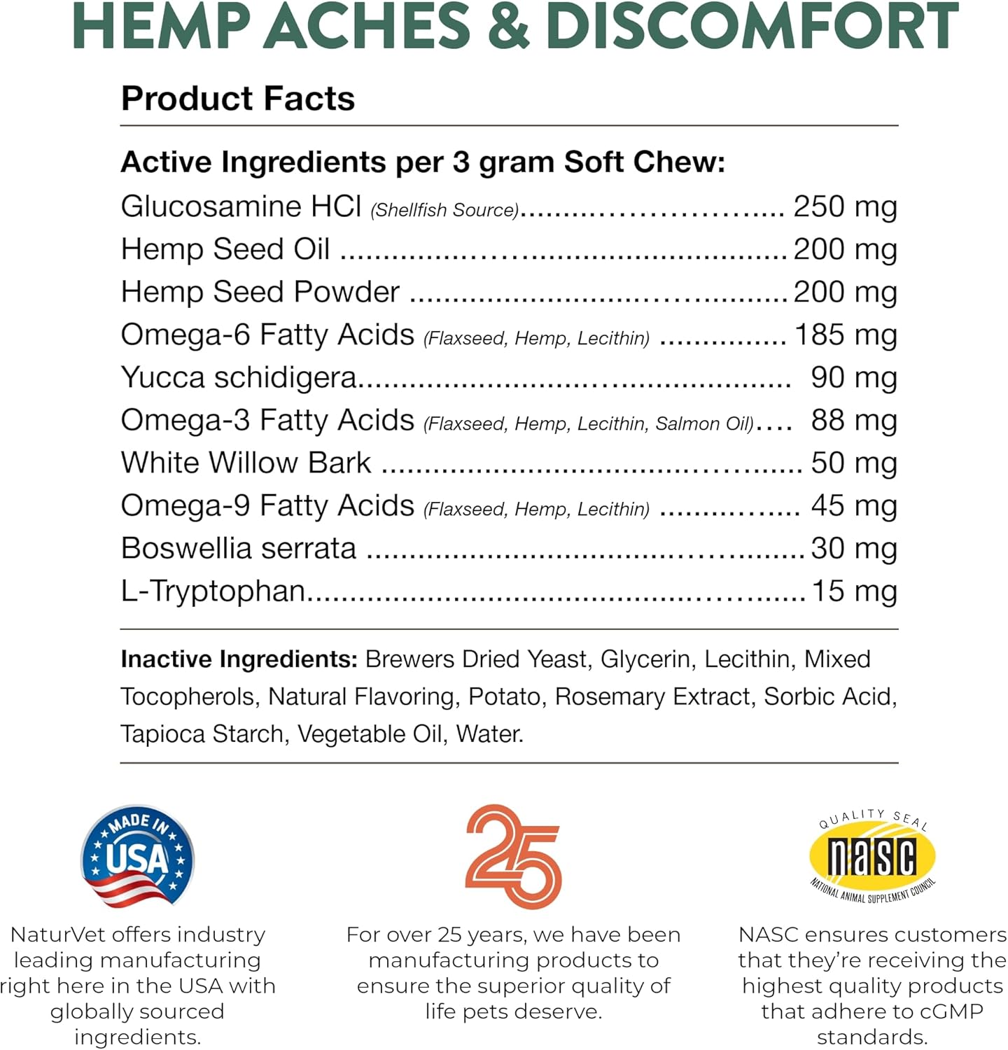 NaturVet Hemp Aches & Discomfort Plus Hemp Seed for Dogs, 60 ct Soft Chews, Made in The USA-7