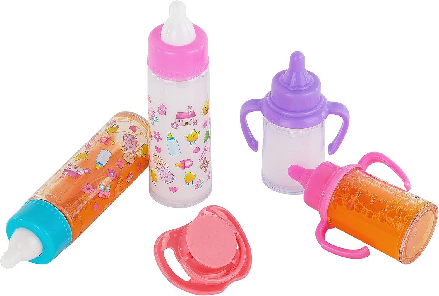 fash n kolor®, My Sweet Baby Disappearing Doll Feeding Set | Baby Care 6 Piece Doll Feeding Set for Toy Stroller | 2 Milk & Juice Bottles with 2 Toy Pacifier for Baby Doll-8