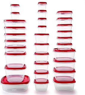 Rubbermaid 60-Piece Food Storage Containers with Lids, Microwave and Dishwasher Safe, Red Color, Ideal for Meal Prep and Pantry Storage