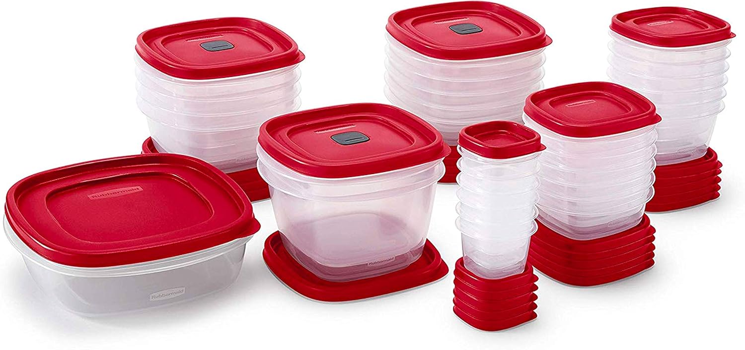 Rubbermaid 60-Piece Food Storage Containers with Lids, Microwave and Dishwasher Safe, Red Color, Ideal for Meal Prep and Pantry Storage-1