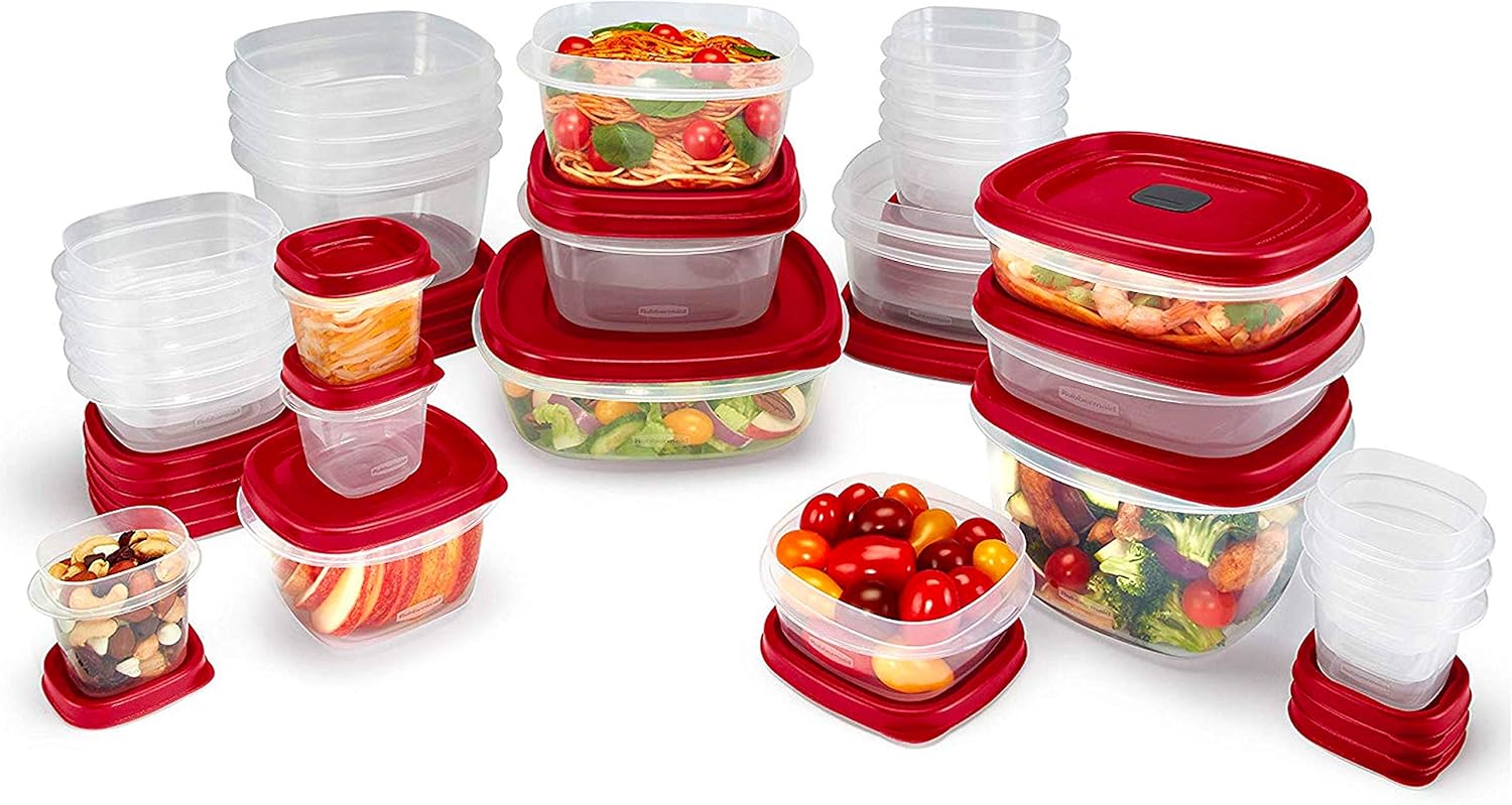 Rubbermaid 60-Piece Food Storage Containers with Lids, Microwave and Dishwasher Safe, Red Color, Ideal for Meal Prep and Pantry Storage-2