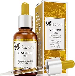 Eclat Skincare Castor Oil Organic Cold Pressed for Hair Growth & Strength, Helps in Thickening Eyelashes and Eyebrows Volume, Hydrates Skin - 1 fl oz + Applicator