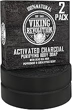 Viking Revolution Skin Cleaning Agent Activated Charcoal Soap for Men w/Dead Sea Mud, Body and Face, Cleanser,Cleansing Blackheads - Peppermint & Eucalyptus Scent 0.7 Fl Oz (Pack of 2)