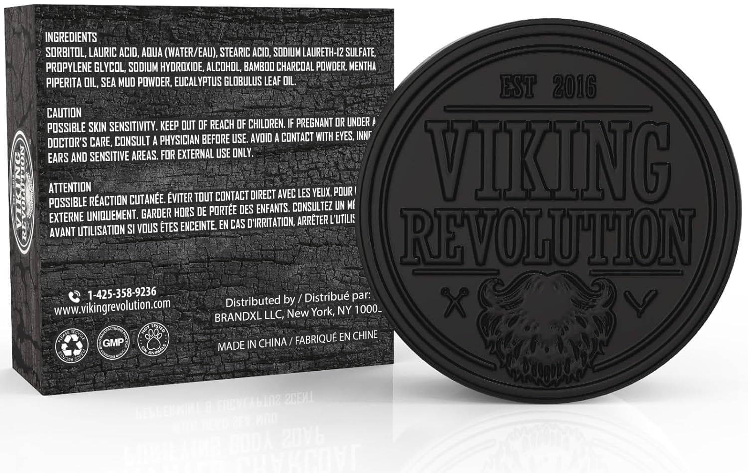 Viking Revolution Skin Cleaning Agent Activated Charcoal Soap for Men w/Dead Sea Mud, Body and Face, Cleanser,Cleansing Blackheads - Peppermint & Eucalyptus Scent 0.7 Fl Oz (Pack of 2)-2