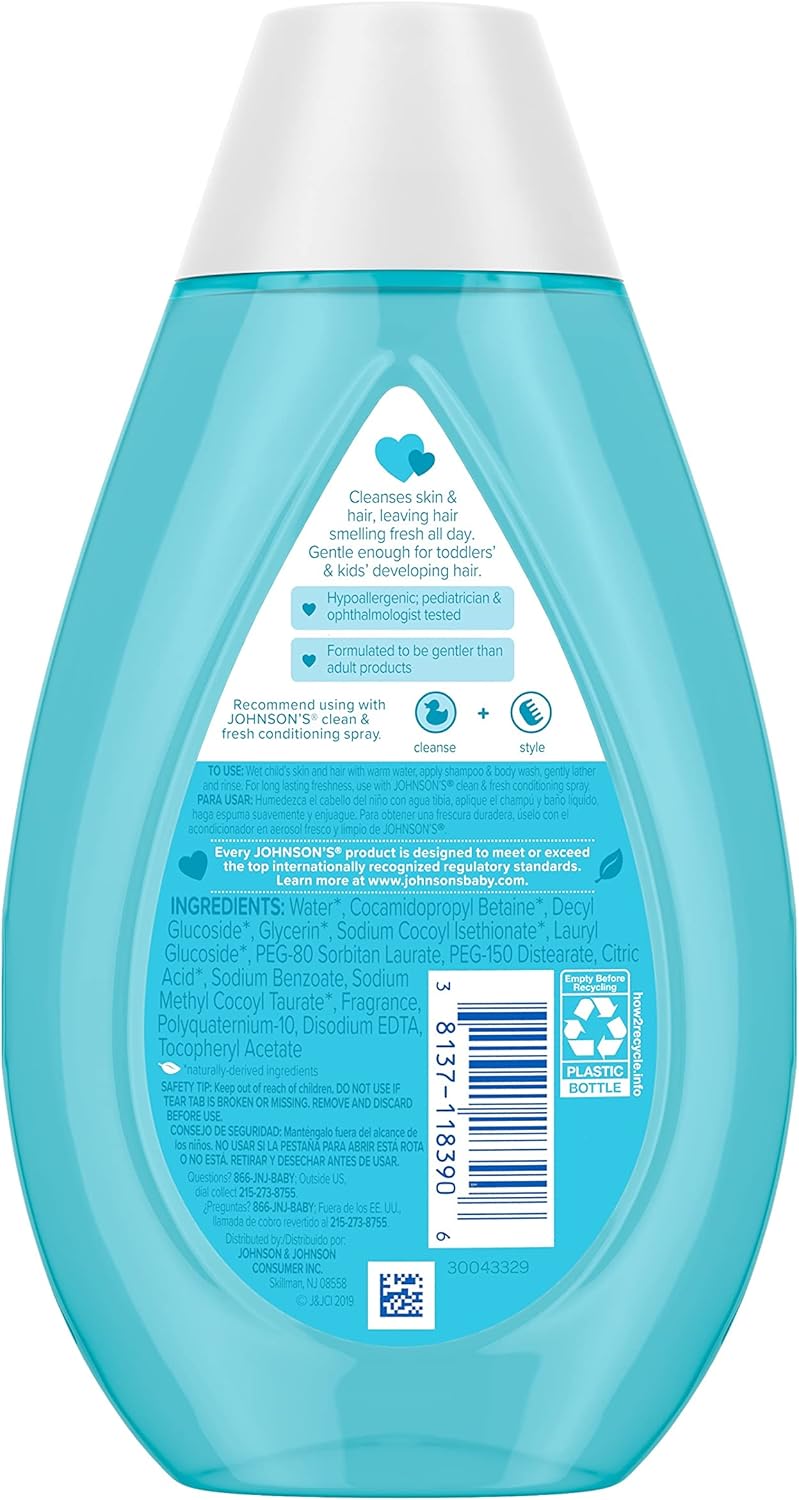 Johnson's Baby Clean Fresh TearFree Children's Shampoo Body Wash Paraben Sulfate DyeFree Formula is Hypoallergenic Gentle on Toddler's Sensitive Skin FreshBoost Fragrance, Sulfate-free, 13.6 Fl Oz-8