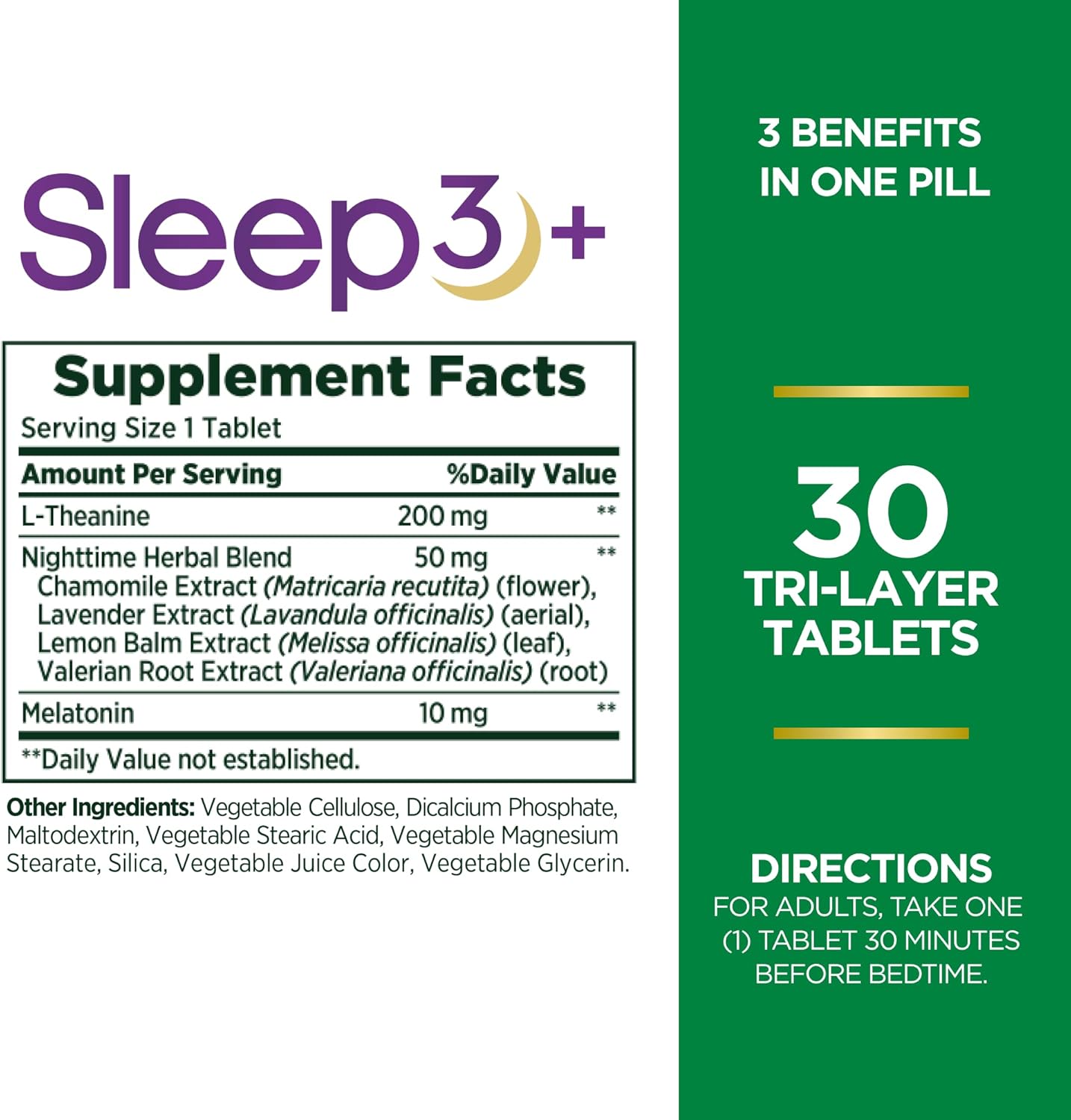 Nature's Bounty Melatonin, Sleep3 Maximum Strength 100% Drug Free Sleep Aid, Dietary Supplement, L-Theanine & Nighttime Herbal Blend Time Release Technology, 10mg, 30 Tri-Layered Tablets-1