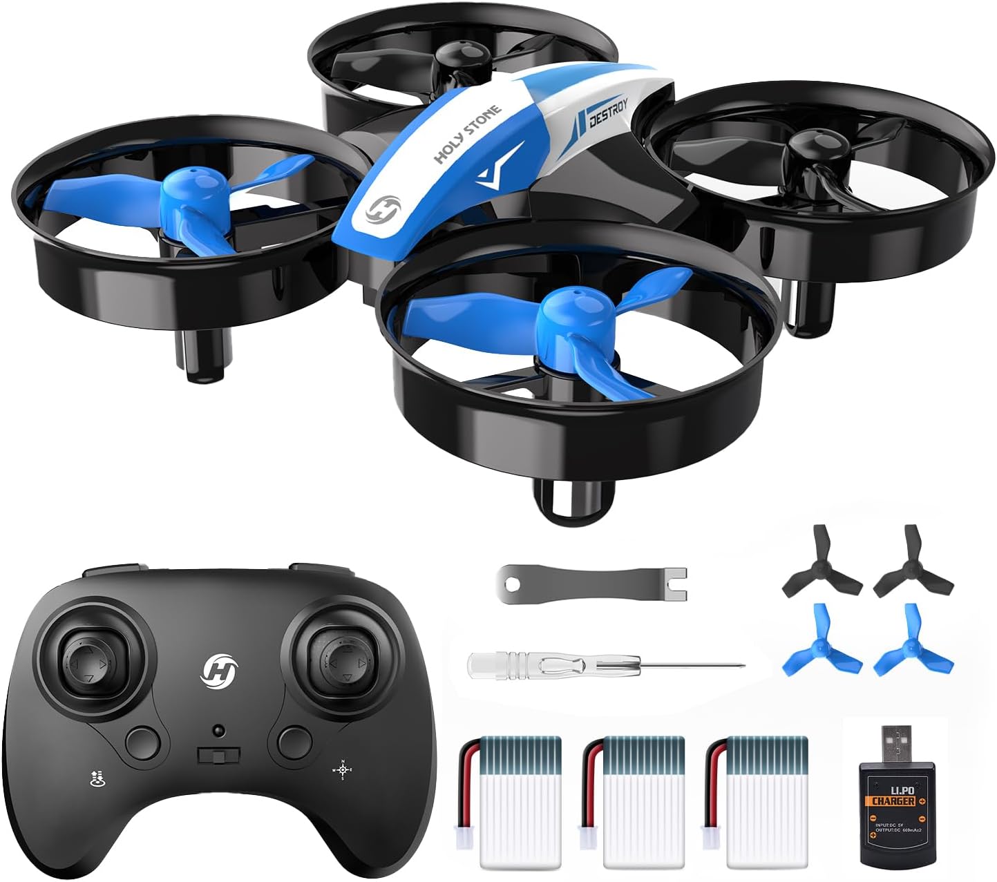 Holy Stone Mini Drone for Kids and Beginners RC Nano Quadcopter Indoor Small Helicopter Plane with Auto Hovering, 3D Flips, Headless Mode and 3 Batteries, Great Gift Toy for Boys and Girls, Blue-0