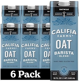 Califia Farms - Oat Barista Blend Oat Milk, 32 Oz (Pack of 6), Shelf Stable, Dairy Free, Plant Based, Vegan, Gluten Free, Non GMO, High Calcium, Milk Frother, Creamer, Oatmilk