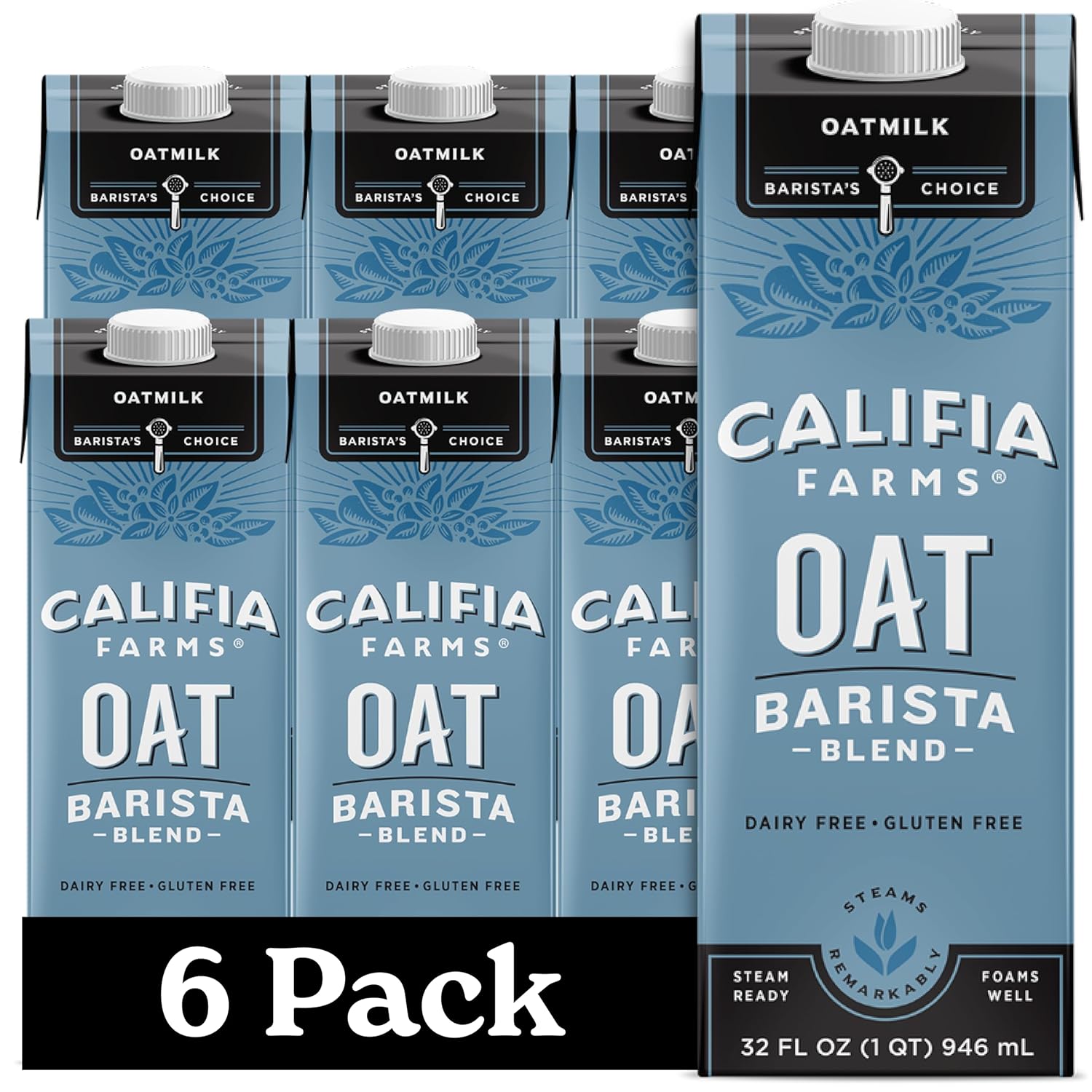 Califia Farms - Oat Barista Blend Oat Milk, 32 Oz (Pack of 6), Shelf Stable, Dairy Free, Plant Based, Vegan, Gluten Free, Non GMO, High Calcium, Milk Frother, Creamer, Oatmilk-0