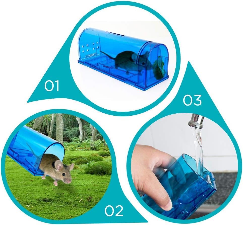 Humane Mouse Trap | Catch and Release Mouse Traps That Work | Mice Trap No Kill for mice/Rodent Pet Safe (Dog/Cat) Best Indoor/Outdoor Mousetrap Catcher Non Killer Small Capture Cage (Blue)-1