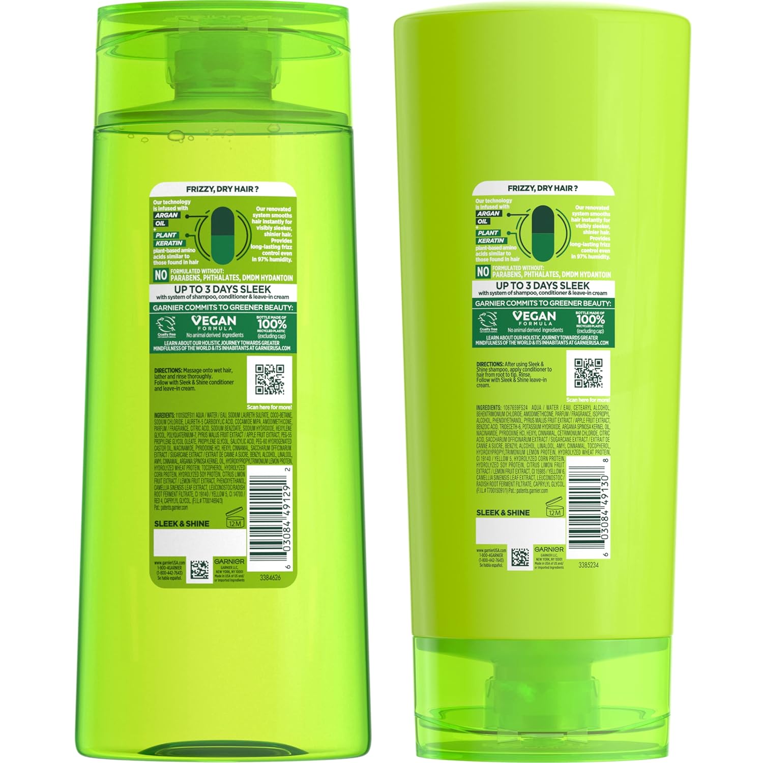 Garnier Fructis Sleek & Shine Shampoo (22 Fl Oz) + Conditioner (21 Fl Oz) Set for Frizzy, Dry Hair, Plant Keratin + Argan Oil (2 Items), 1 Kit (Packaging May Vary)-1