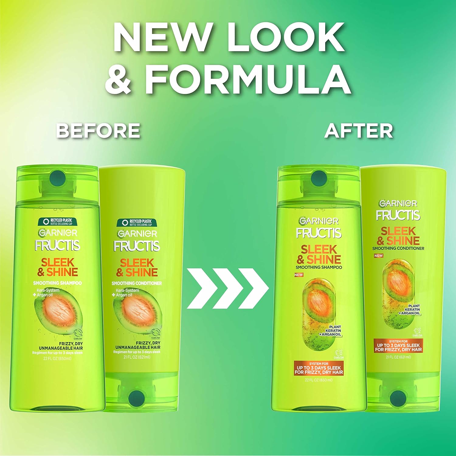 Garnier Fructis Sleek & Shine Shampoo (22 Fl Oz) + Conditioner (21 Fl Oz) Set for Frizzy, Dry Hair, Plant Keratin + Argan Oil (2 Items), 1 Kit (Packaging May Vary)-7