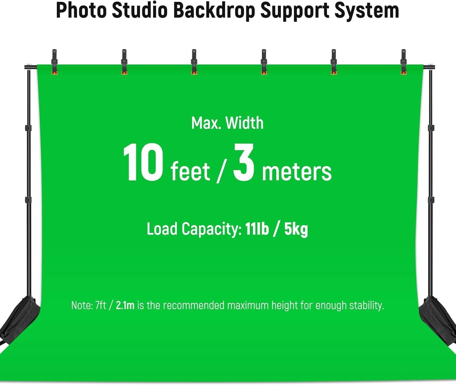 Neewer Photo Studio Backdrop Support System, 10ft/3m Wide 6.6ft/2m High Adjustable Background Stand with 4 Crossbars, 6 Backdrop Clamps, 2 Sandbags, and Carrying Bag for Portrait & Studio Photography-1