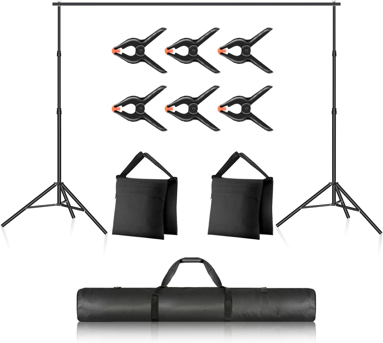 Neewer Photo Studio Backdrop Support System, 10ft/3m Wide 6.6ft/2m High Adjustable Background Stand with 4 Crossbars, 6 Backdrop Clamps, 2 Sandbags, and Carrying Bag for Portrait & Studio Photography-2