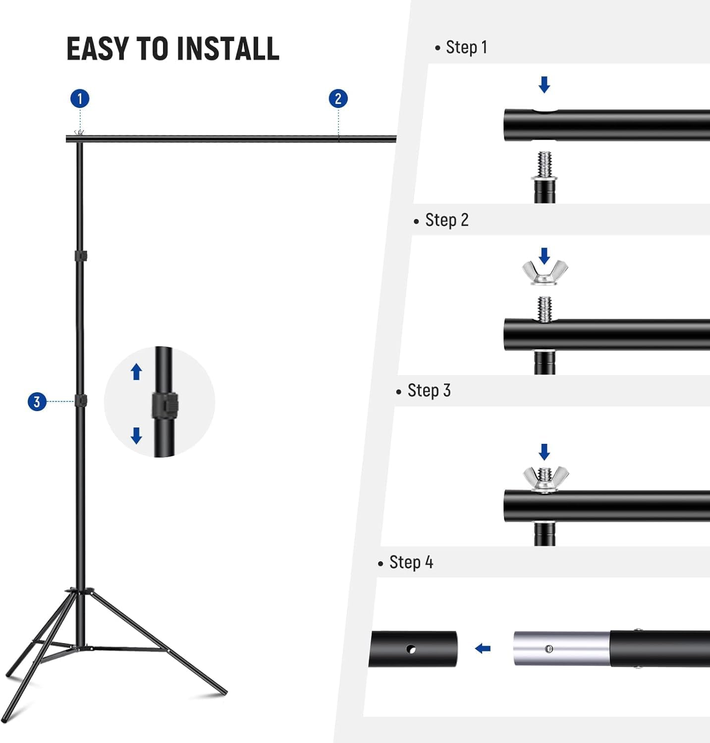 Neewer Photo Studio Backdrop Support System, 10ft/3m Wide 6.6ft/2m High Adjustable Background Stand with 4 Crossbars, 6 Backdrop Clamps, 2 Sandbags, and Carrying Bag for Portrait & Studio Photography-3