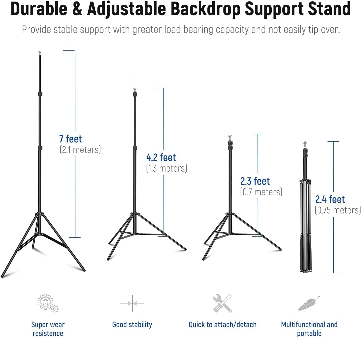 Neewer Photo Studio Backdrop Support System, 10ft/3m Wide 6.6ft/2m High Adjustable Background Stand with 4 Crossbars, 6 Backdrop Clamps, 2 Sandbags, and Carrying Bag for Portrait & Studio Photography-4