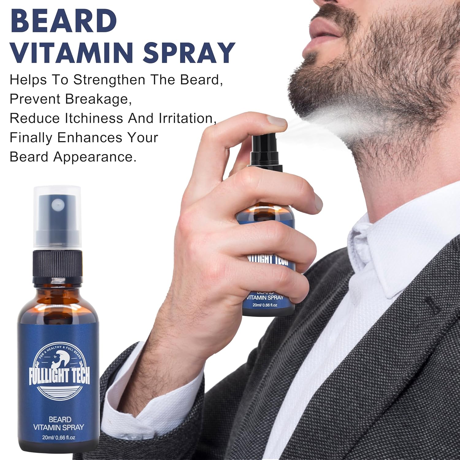 FULLLIGHT TECH Beard Kit with Vitamin Spray, 2x Oil, Balm, Wash, Brush, Comb, Scissors - Mens Beard Care Gifts for Men, Him, Husband Boyfriend Dad - Valentine's Day-1