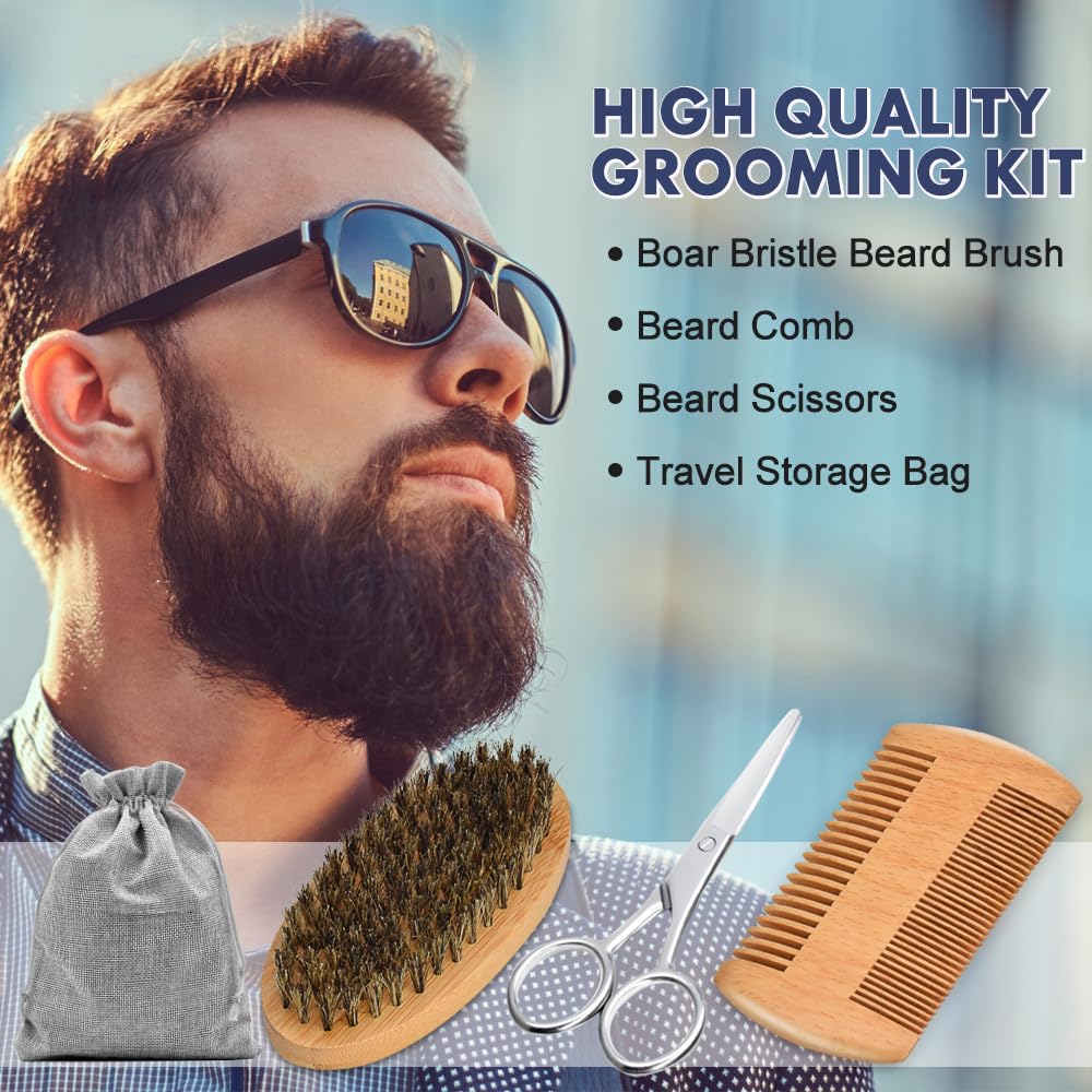 FULLLIGHT TECH Beard Kit with Vitamin Spray, 2x Oil, Balm, Wash, Brush, Comb, Scissors - Mens Beard Care Gifts for Men, Him, Husband Boyfriend Dad - Valentine's Day-5