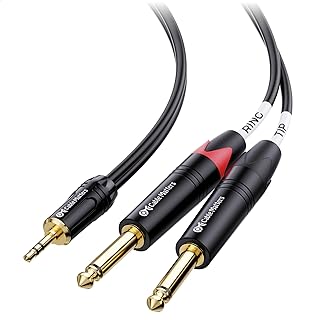 Cable Matters 3.5mm TRS to Dual 6.35mm TS Breakout Cable 6 ft, 1/8 to 1/4 Stereo Cable, Y Splitter 3.5mm to 1/4 Cable, 1/4 to 1/8 Audio Cable - 6 Feet