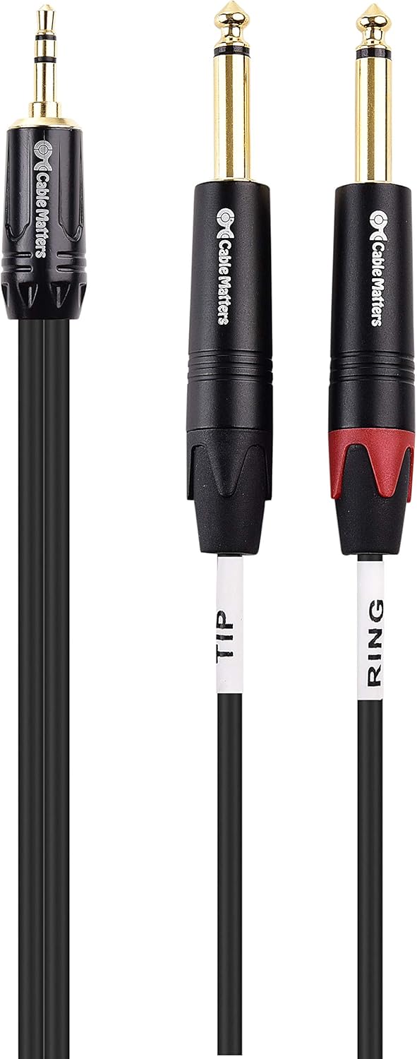 Cable Matters 3.5mm TRS to Dual 6.35mm TS Breakout Cable 6 ft, 1/8 to 1/4 Stereo Cable, Y Splitter 3.5mm to 1/4 Cable, 1/4 to 1/8 Audio Cable - 6 Feet-4