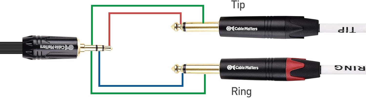 Cable Matters 3.5mm TRS to Dual 6.35mm TS Breakout Cable 6 ft, 1/8 to 1/4 Stereo Cable, Y Splitter 3.5mm to 1/4 Cable, 1/4 to 1/8 Audio Cable - 6 Feet-5