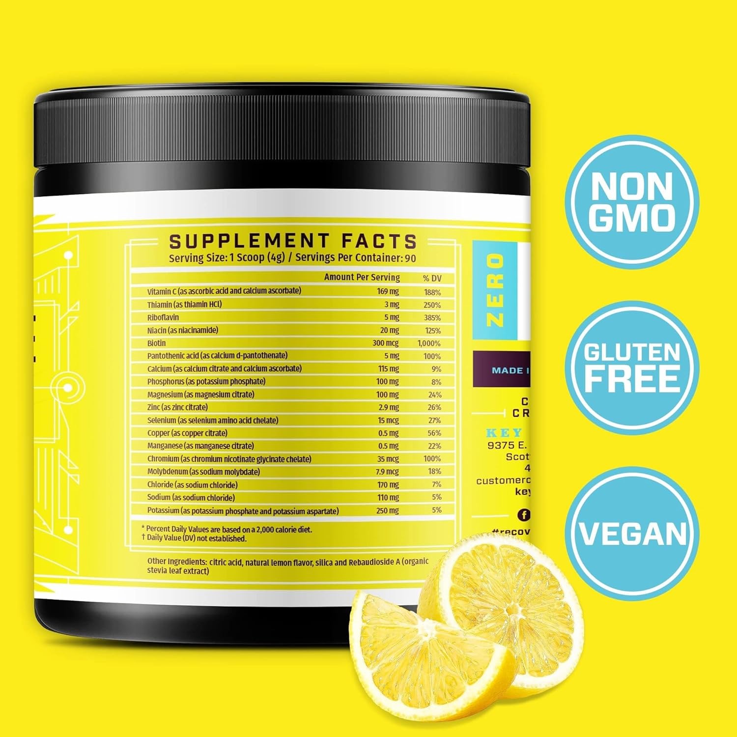 KEY NUTRIENTS Multivitamin Electrolytes Powder No Sugar - Refreshing Lemonade Electrolyte Powder - Endurance & Energy Supplement - Hydration Powder - No Calories - 90 Servings - Made in USA-13