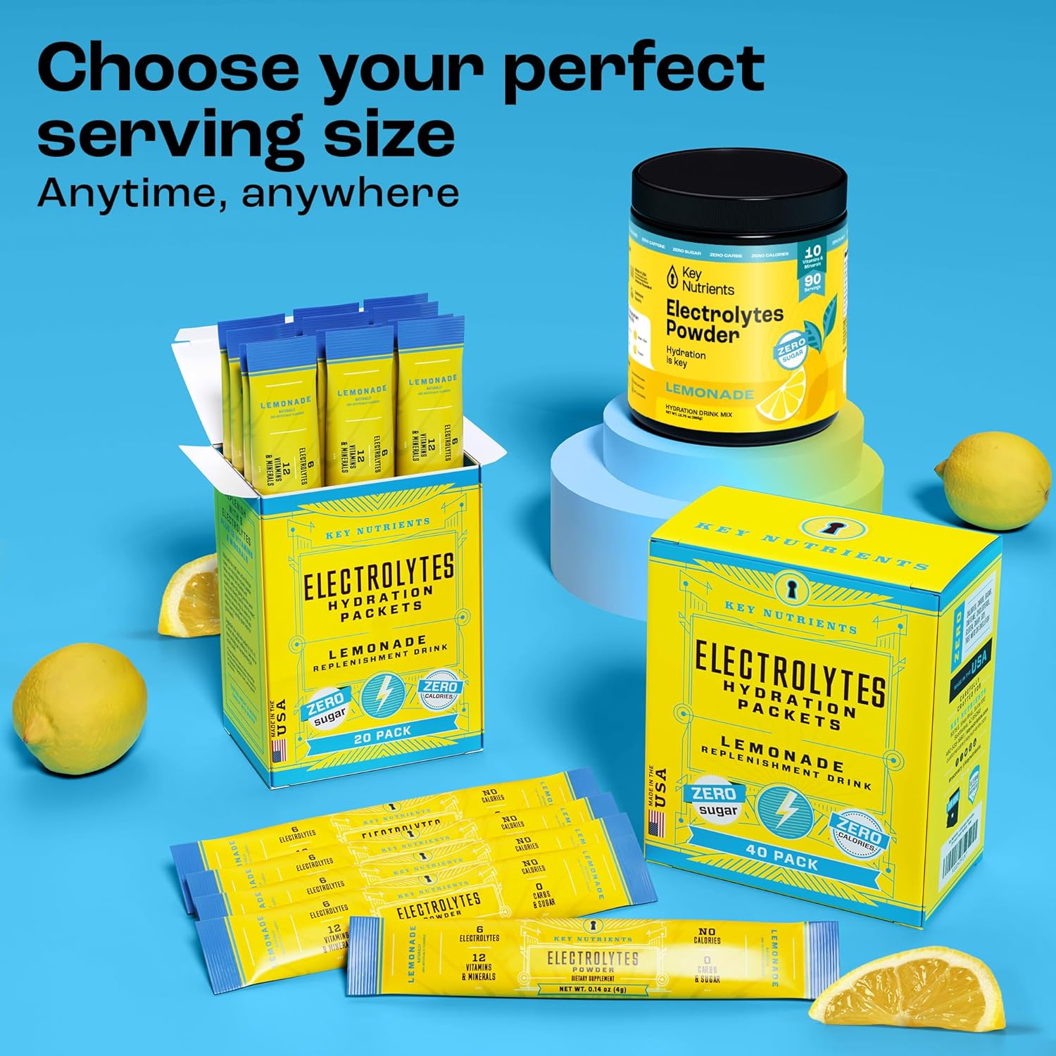 KEY NUTRIENTS Multivitamin Electrolytes Powder No Sugar - Refreshing Lemonade Electrolyte Powder - Endurance & Energy Supplement - Hydration Powder - No Calories - 90 Servings - Made in USA-8