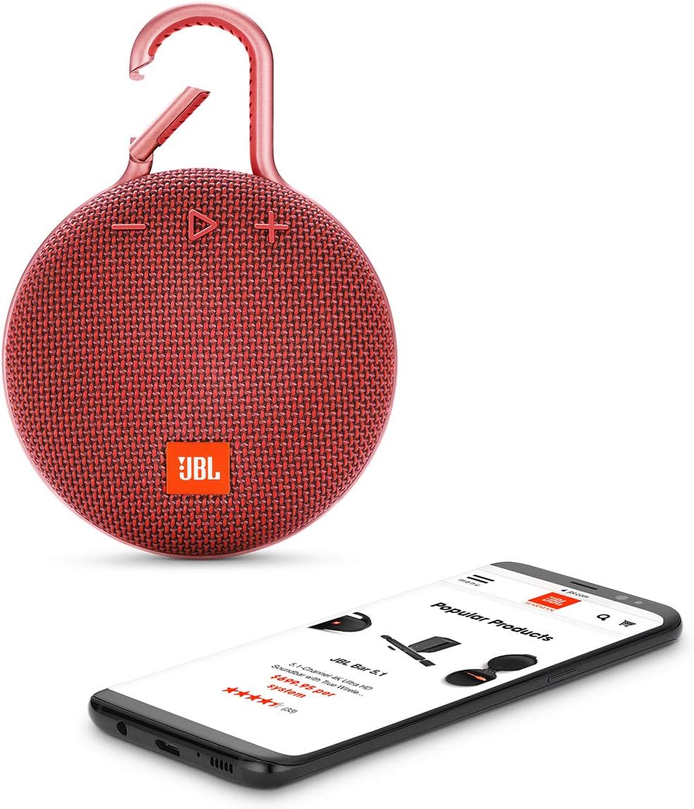 JBL Clip 3, Fiesta Red - Waterproof, Durable & Portable Bluetooth Speaker - Up to 10 Hours of Play - Includes Noise-Cancelling Speakerphone & Wireless Streaming-4