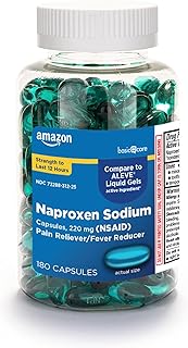 Amazon Basic Care Naproxen Sodium 220 Mg Liquid Gels, Pain Reliever/Fever Reducer (NSAID), Made in USA, 180 Count (previously A+ health)