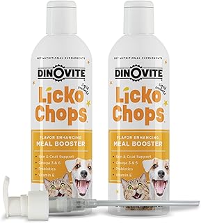 Dinovite Lickochops for Dog & Cat Supplement Enhanced with Omega-6, 3 Fatty Acids, Probiotics and Vitamin E, 16 oz with Pump