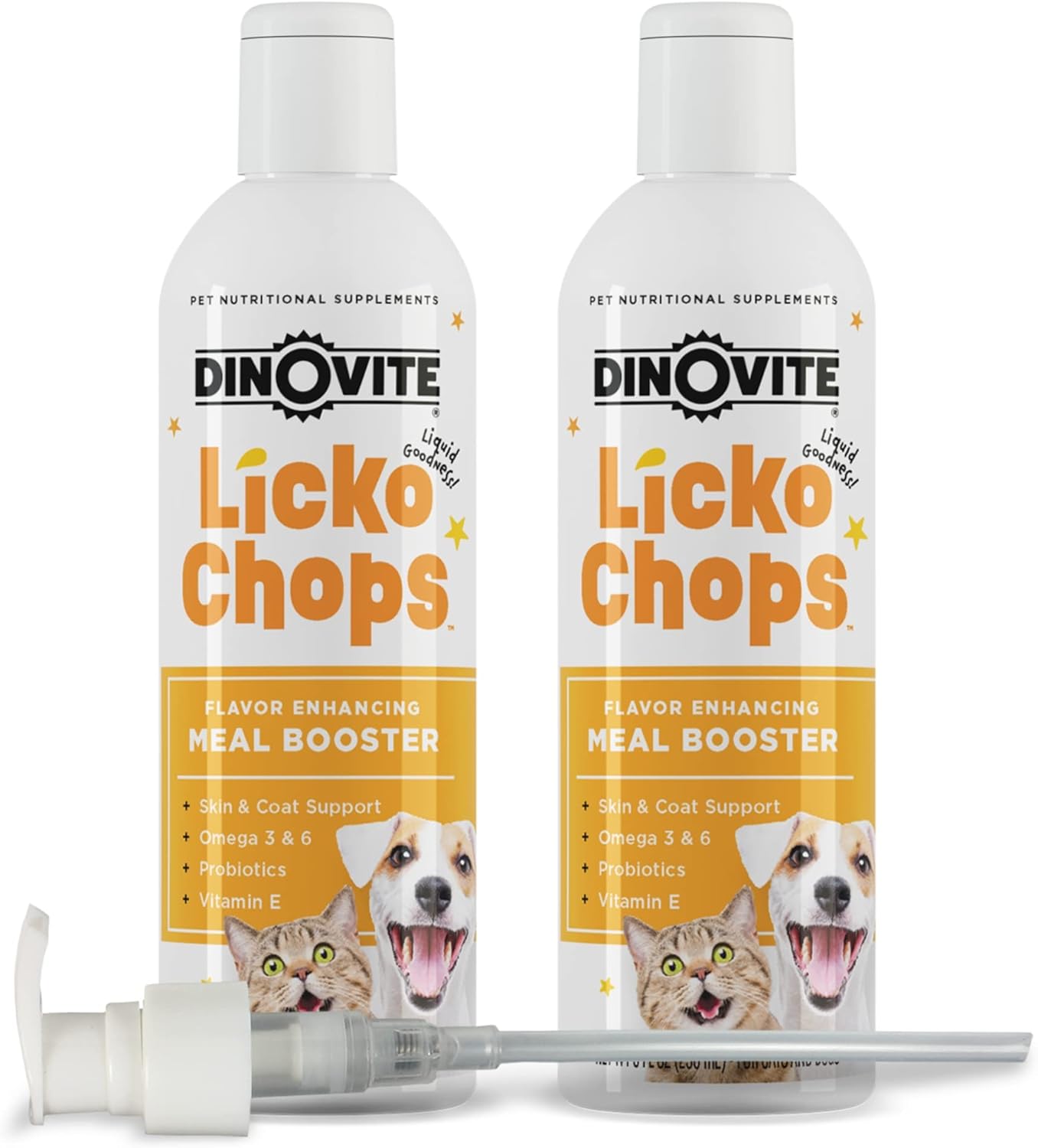 Dinovite Lickochops for Dog & Cat Supplement Enhanced with Omega-6, 3 Fatty Acids, Probiotics and Vitamin E, 16 oz with Pump-0