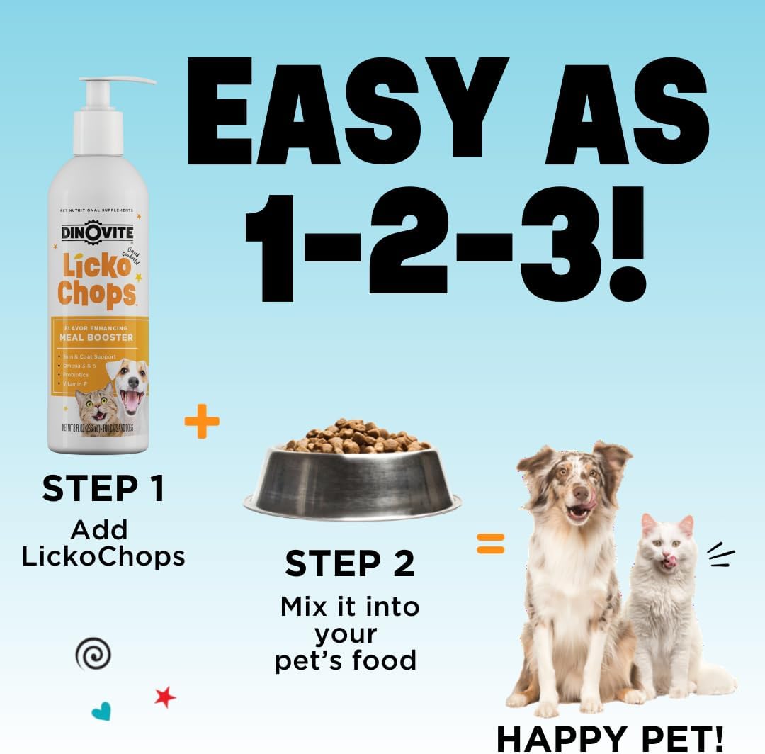 Dinovite Lickochops for Dog & Cat Supplement Enhanced with Omega-6, 3 Fatty Acids, Probiotics and Vitamin E, 16 oz with Pump-3