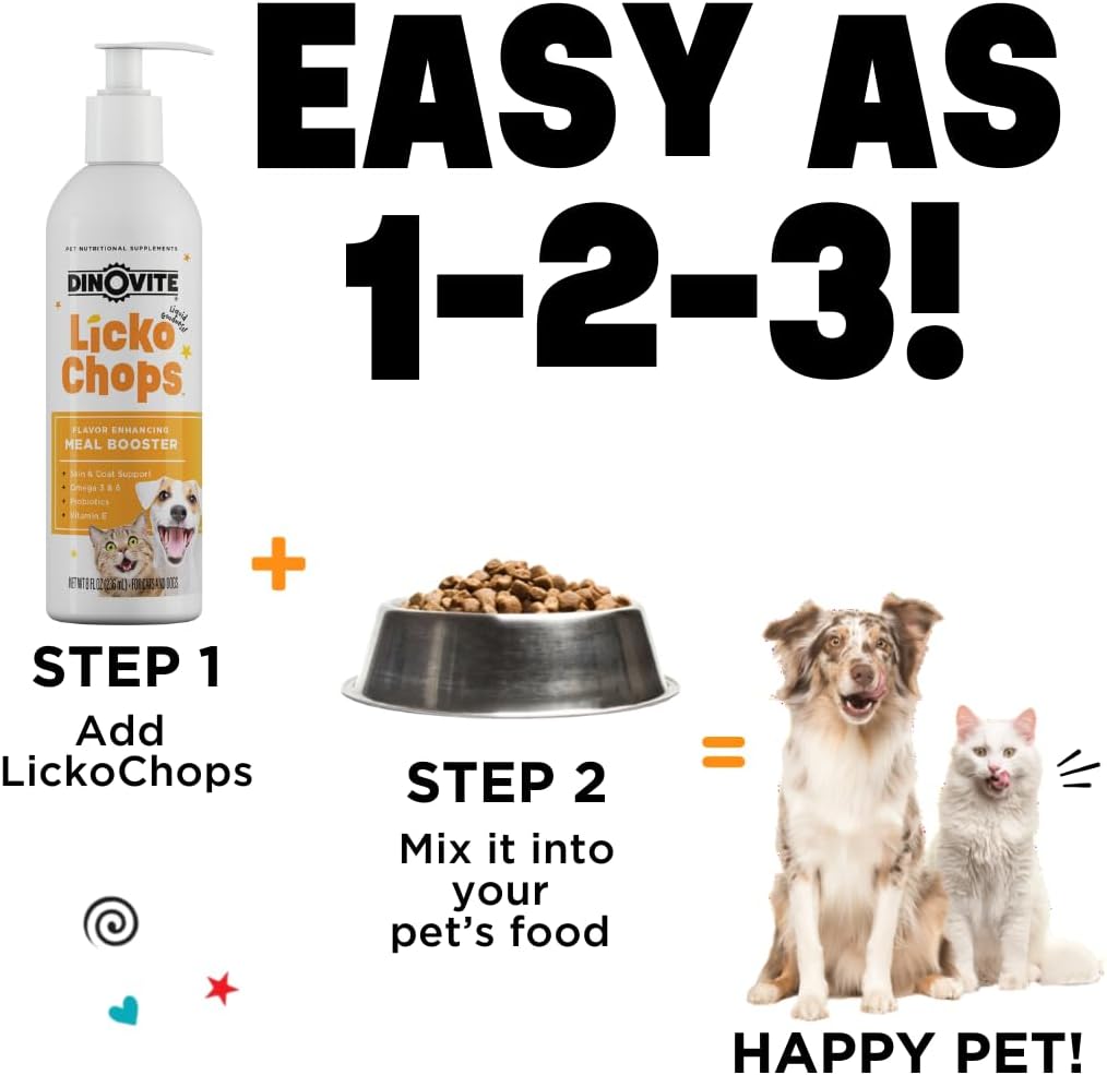 Dinovite Lickochops for Dog & Cat Supplement Enhanced with Omega-6, 3 Fatty Acids, Probiotics and Vitamin E, 16 oz with Pump-6