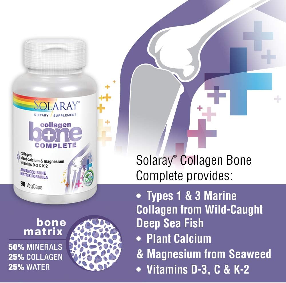 Solaray Collagen Bone Complete | Advanced Bone Matrix Formula with Plant Calcium & Magnesium | 30 Servings | 90 VegCaps-3