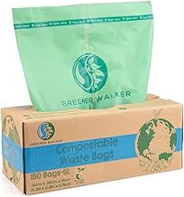 GREENER WALKER 100% Compostable Trash Bags, 1.6 Gallon-150Bags, Food Scrap Kitchen Waste Bags with EN13432 Certified