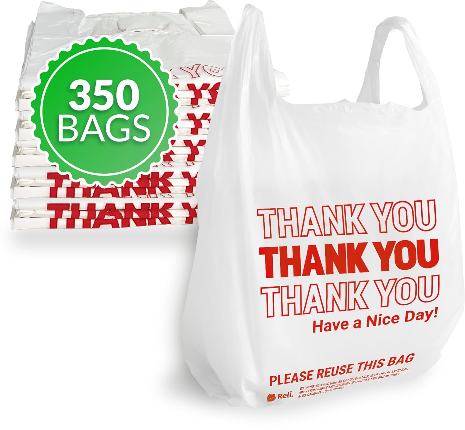 Reli. Thank You Plastic Bags (350 Count) (11.5" x 6.5" x 21") (White) - Grocery, Shopping Bag, Restaurants, Convenience Store-0