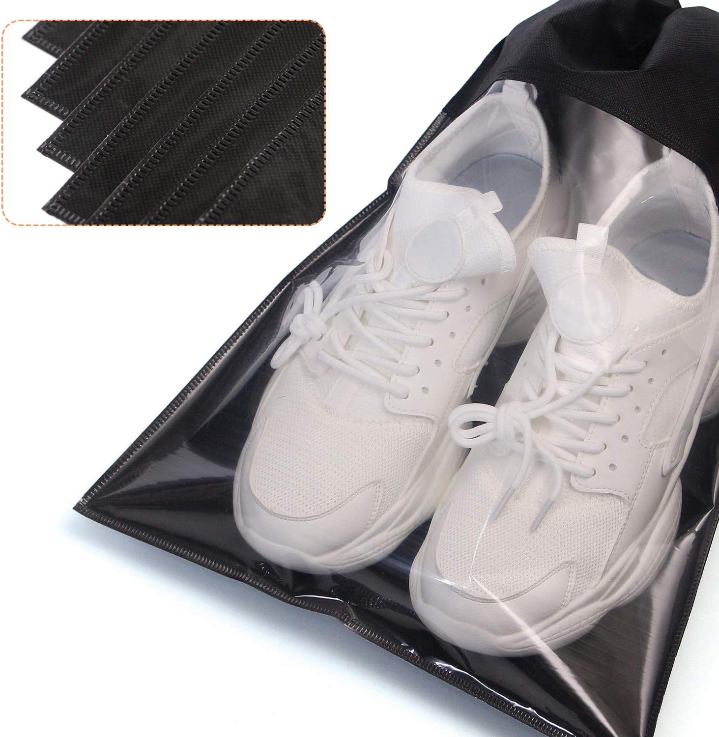 12 Pack Portable Shoe Bags for Travel Large Shoes Pouch Storage Organizer Clear Window with Drawstring for Men and Women Black-4