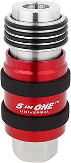 Milton 5 In ONE Universal Quick Connect Industrial Coupler, 1/4" Female NPT, Air Hose Connection, Safety Exhaust Coupler, Single, Red (S-1750)