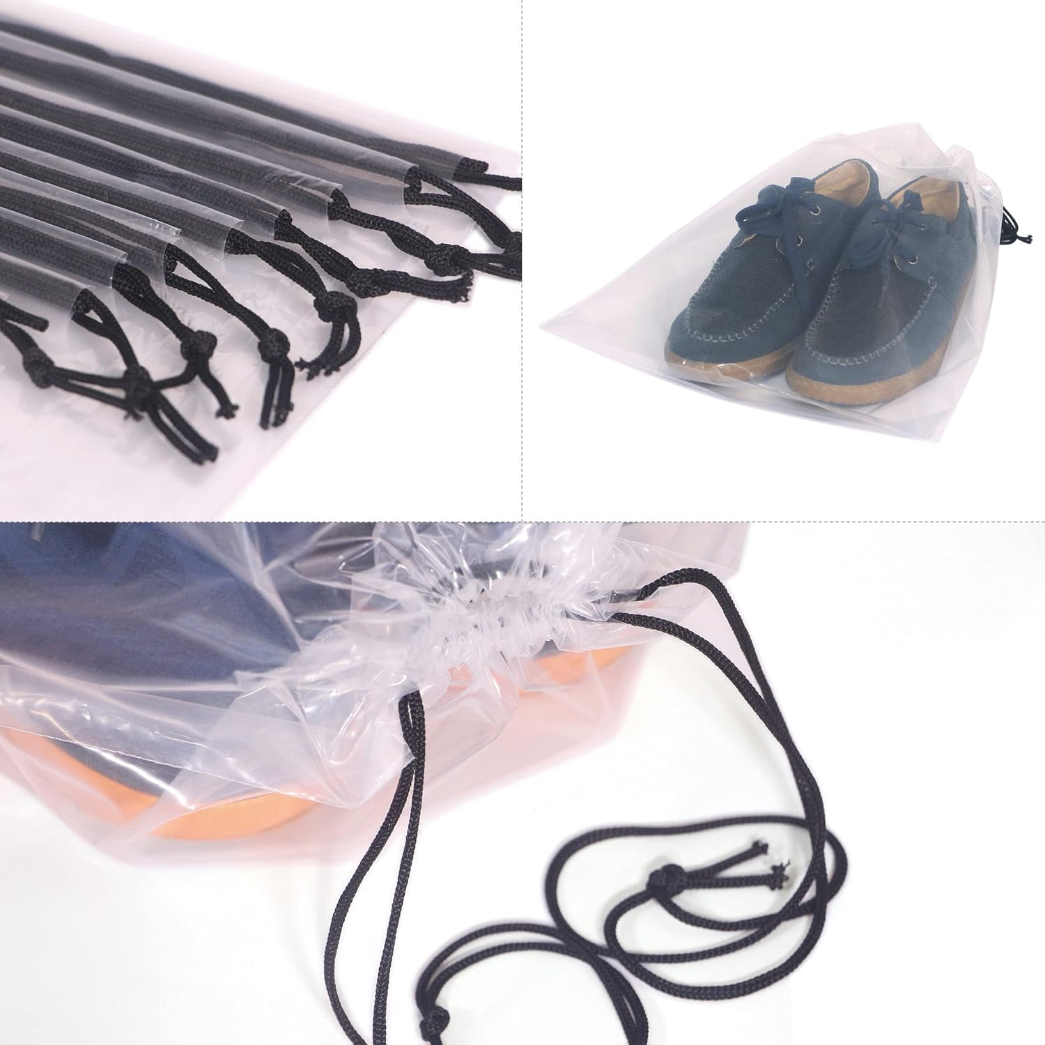 Set of 12 Transparent Shoe Bags for Travel Large Clear Shoes Storage Organizers Pouch with Rope for Men and Women-3