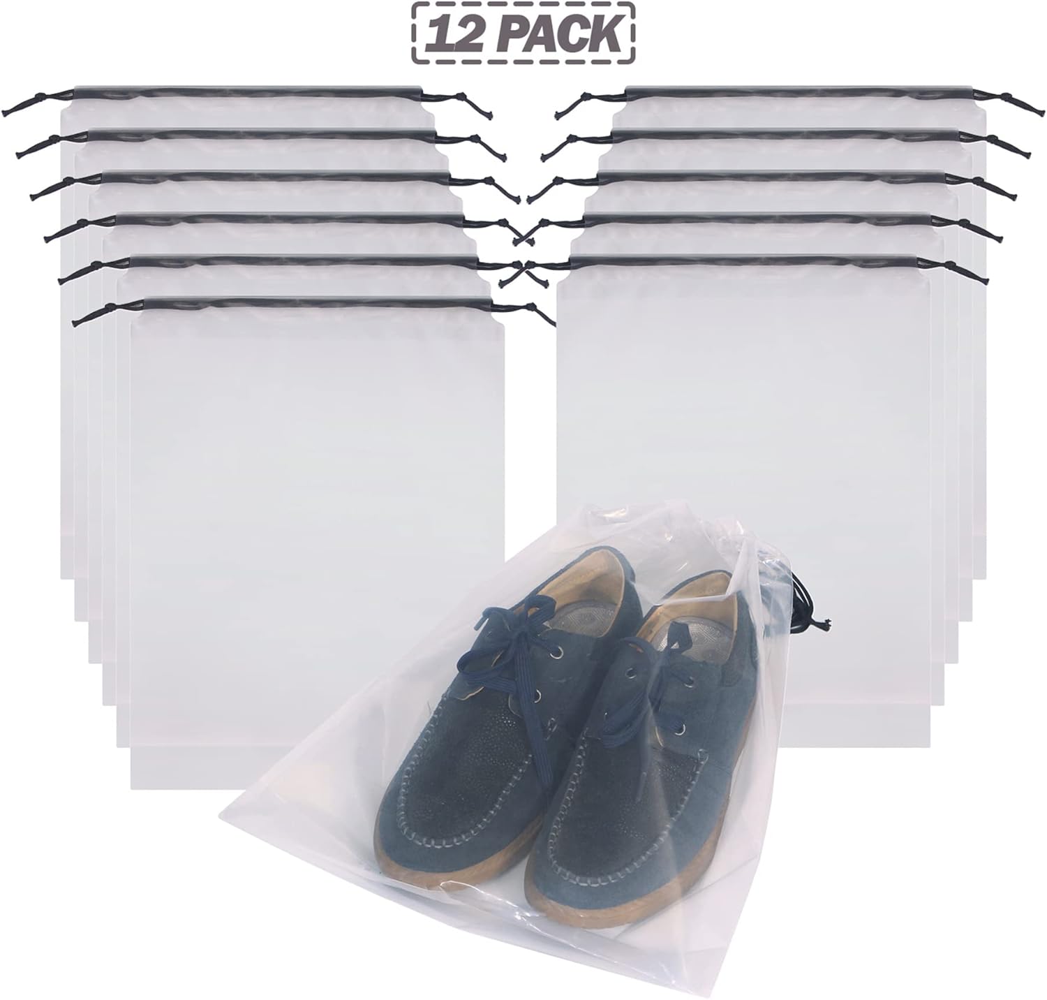 Set of 12 Transparent Shoe Bags for Travel Large Clear Shoes Storage Organizers Pouch with Rope for Men and Women-6