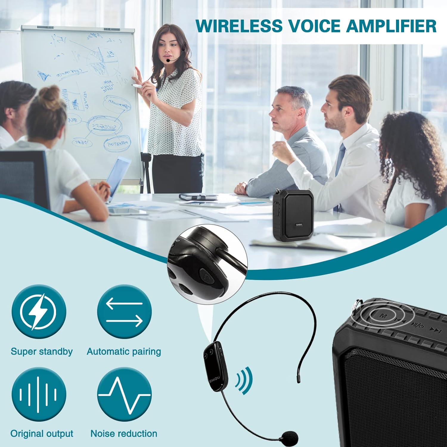 Voice Amplifier Wireless for Teachers, 18W Personal PA System Ultra-Portable Megaphone with Wireless Microphone Headset, IPX5 Waterproof 5.0 Bluetooth Voice Amplifier Speaker - Indoor & Outdoor-5