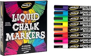 Chalk Markers - 8 Vibrant, Erasable, Non-Toxic, Water-Based, Reversible Tips, For Kids & Adults for Glass or Chalkboard Markers for Businesses, Restaurants, Liquid Chalk Markers (Vibrant 6mm)