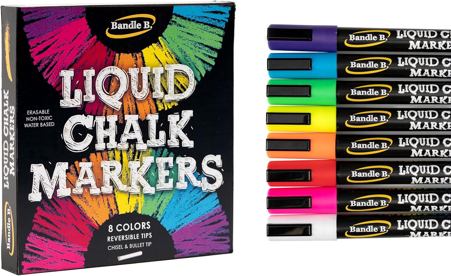 Chalk Markers - 8 Vibrant, Erasable, Non-Toxic, Water-Based, Reversible Tips, For Kids & Adults for Glass or Chalkboard Markers for Businesses, Restaurants, Liquid Chalk Markers (Vibrant 6mm)-0