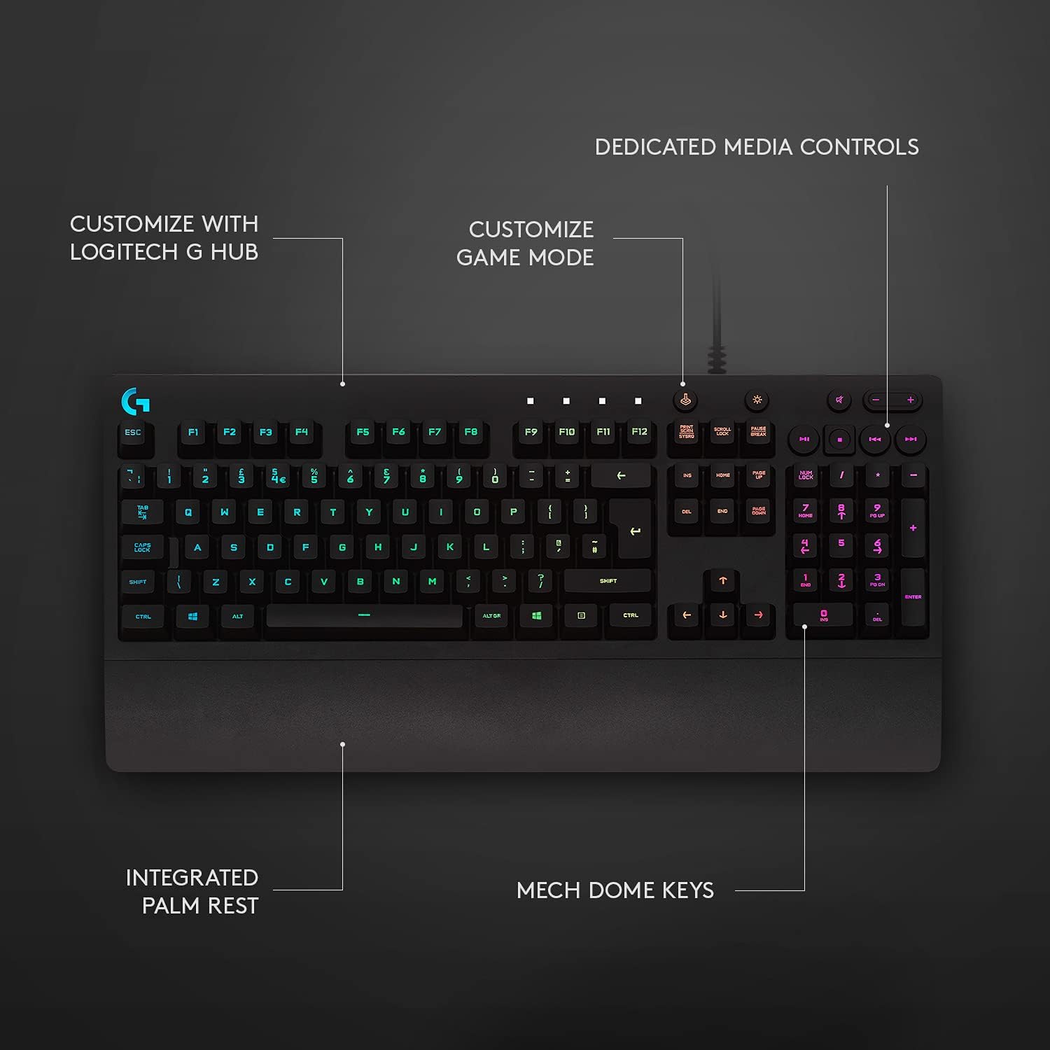 Logitech G213 Prodigy Gaming Keyboard, LIGHTSYNC RGB Backlit Keys, Spill-Resistant, Customizable Keys, Dedicated Multi-Media Keys – Black-5