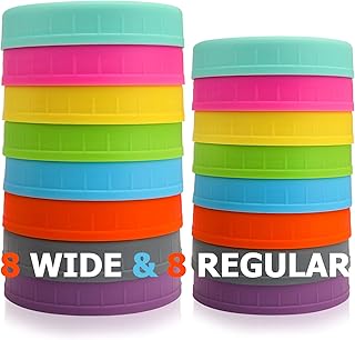 AOZITA [16 Pack] Colored Plastic Mason Jar Lids Fits Ball, Kerr & More - 8 Wide Mouth & 8 Regular Mouth - Storage Caps for Canning Jars, Dishwasher Safe & Food Grade & Leakproof